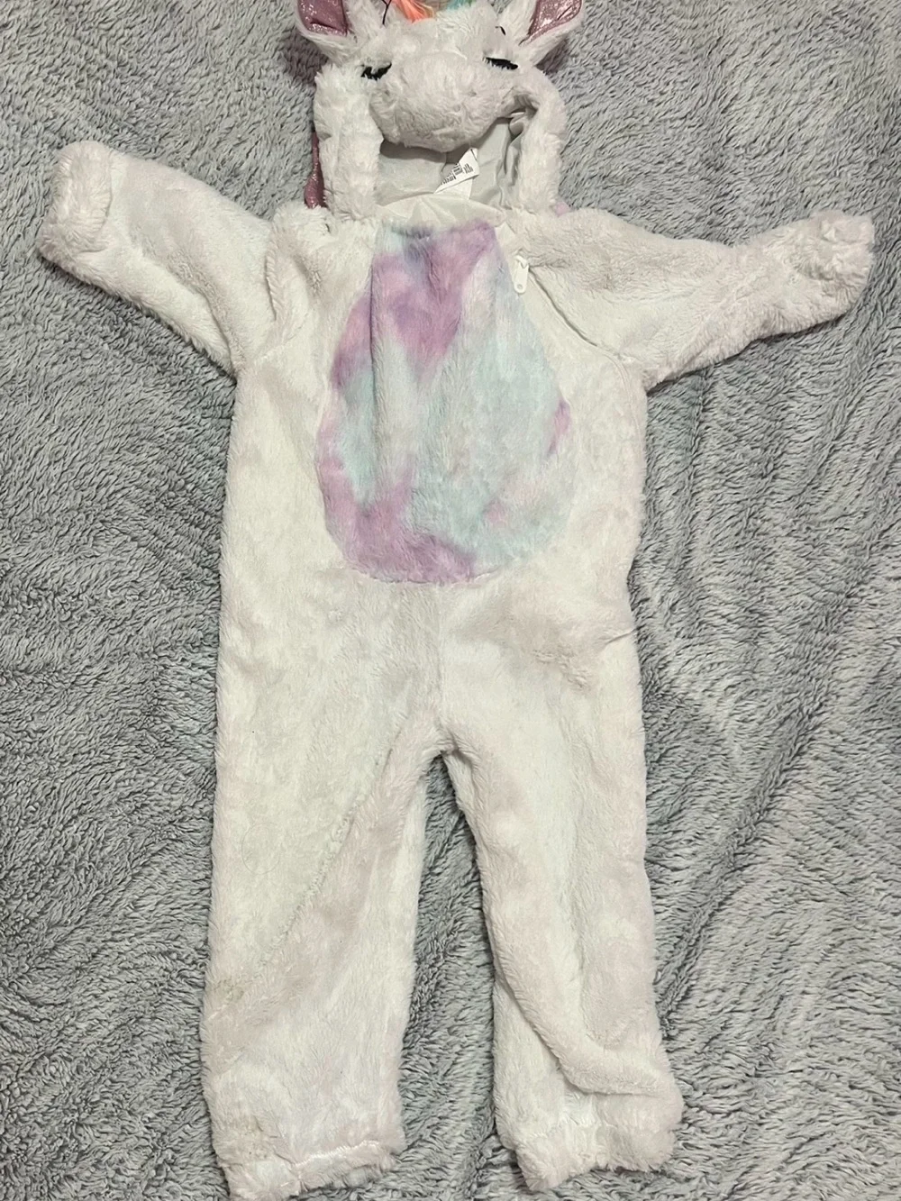 Spirit White Unicorn Costume with Pink Shimmer Wings and Rainbow Mane